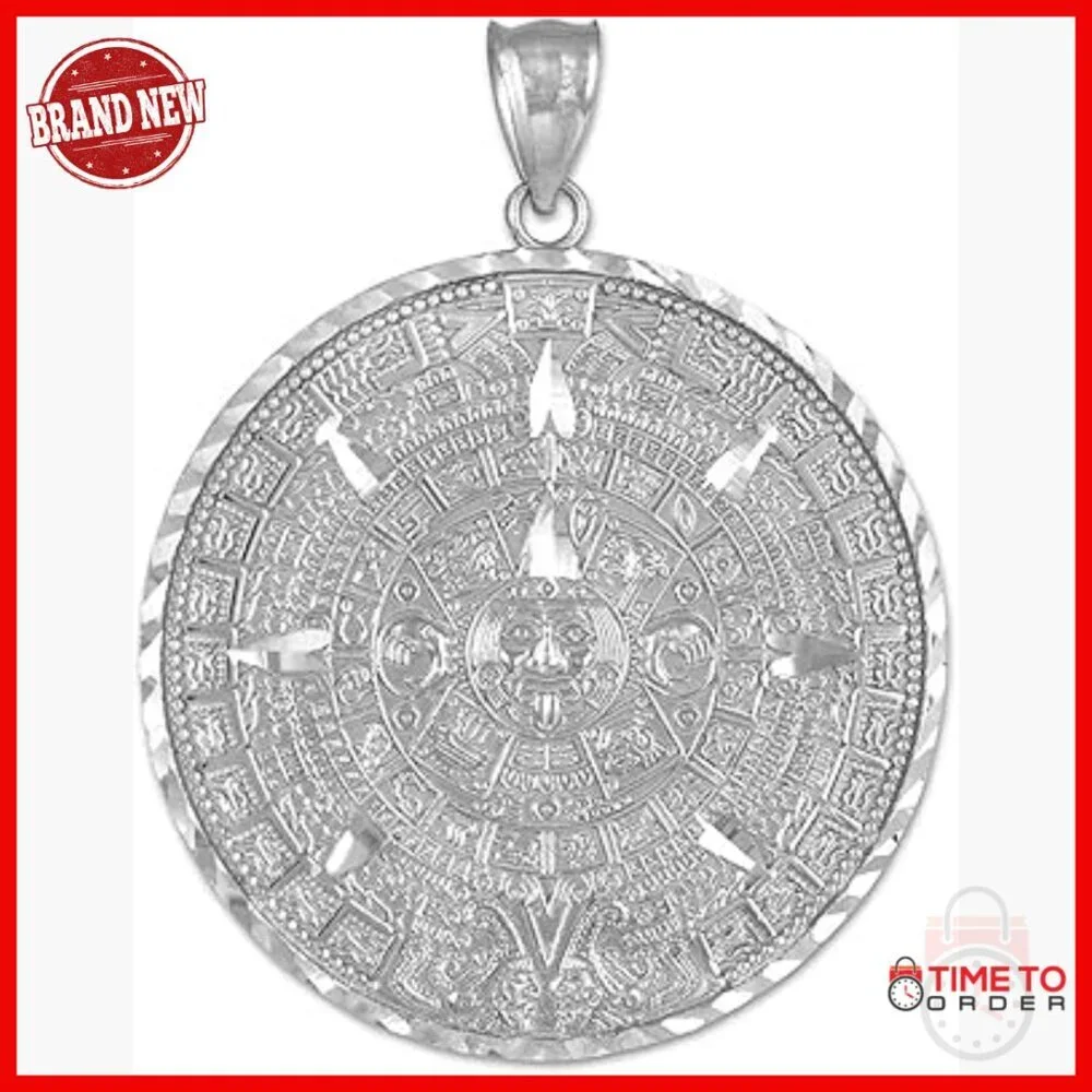 Sterling Silver Aztec Mayan Calendar Pendant Charm - 3 Sizes